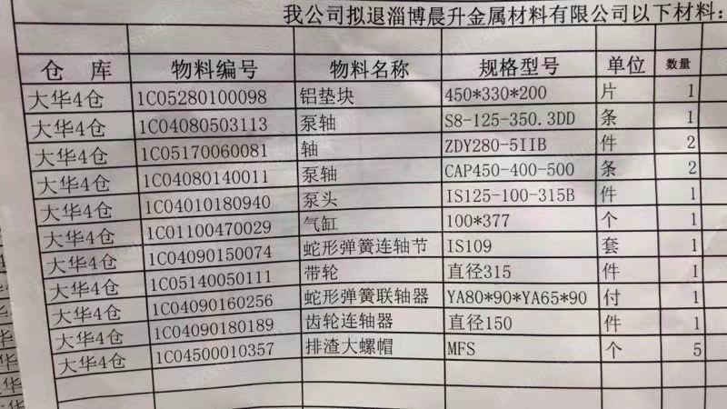 金属材料厂出售机械配件,泵，气缸，减速机，复卷机液压油站等等设备　具体看清单