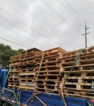 上海金山区工厂出售二手木托盘,90*110塑料托盘90个 