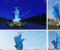 盐城城市标志夜景灯光雕塑不锈钢浪尖上的海鸥雕塑定制