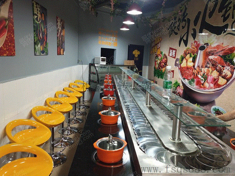 自动传菜旋转麻辣烫设备 回转火锅设备 转转火锅设备 桌椅出售