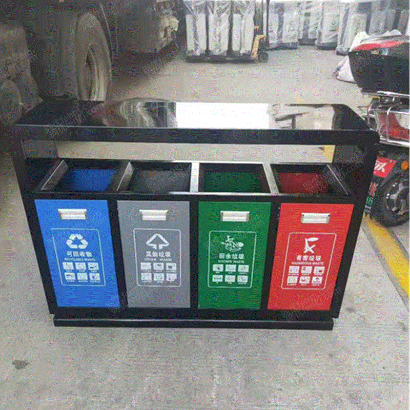 供应四分类垃圾桶 户外街道果皮箱 垃圾桶设备出售
