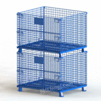 供应喷塑仓储笼 折叠式网格堆垛箱 半开门多层堆叠蝴蝶笼 蓝色仓库笼