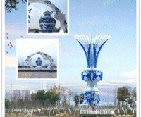 宁波城市规划景观不锈钢青花瓷瓶雕塑彩绘云朵定制